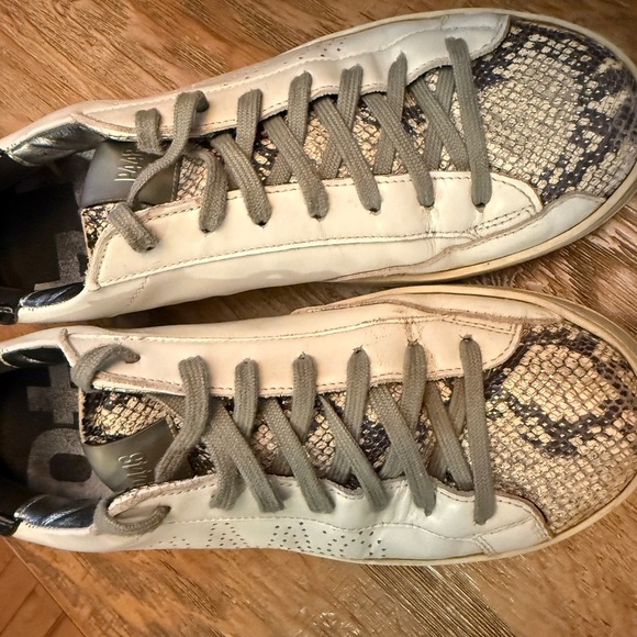 P448 John W-White Leather Python Women's Sneakers White Gray Snakeskin Detail 39 - Picture 2 of 9